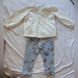 White Long Sleeve Top and Floral Leggings Set